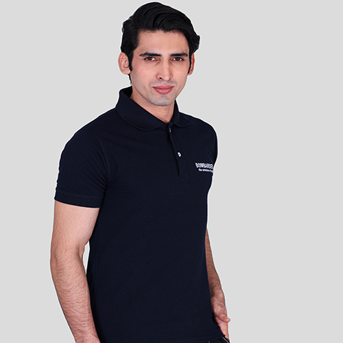 Bombardier navy blue custom polo t-shirts with company logo