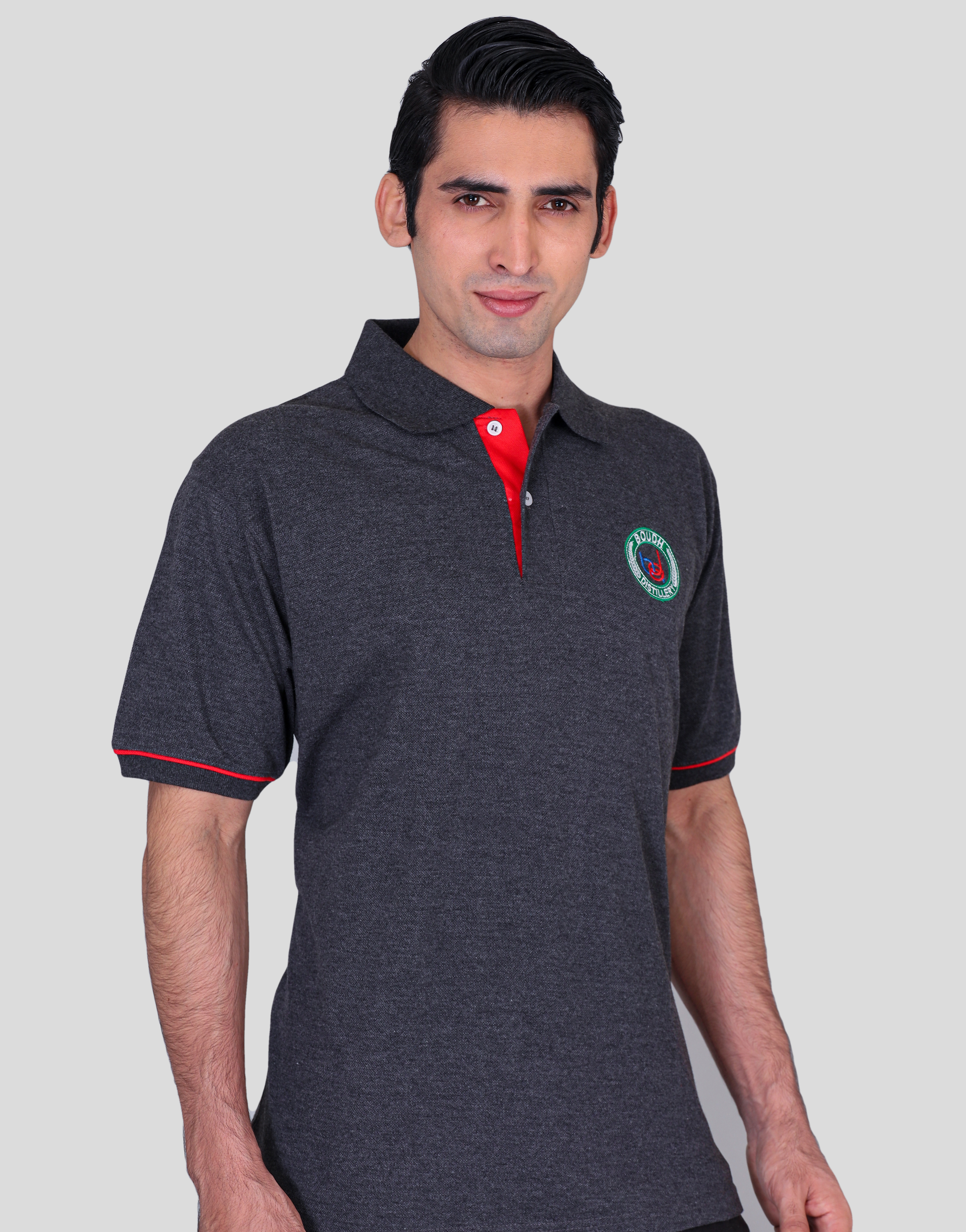 Galio solid grey custom polo t-shirts with company logo