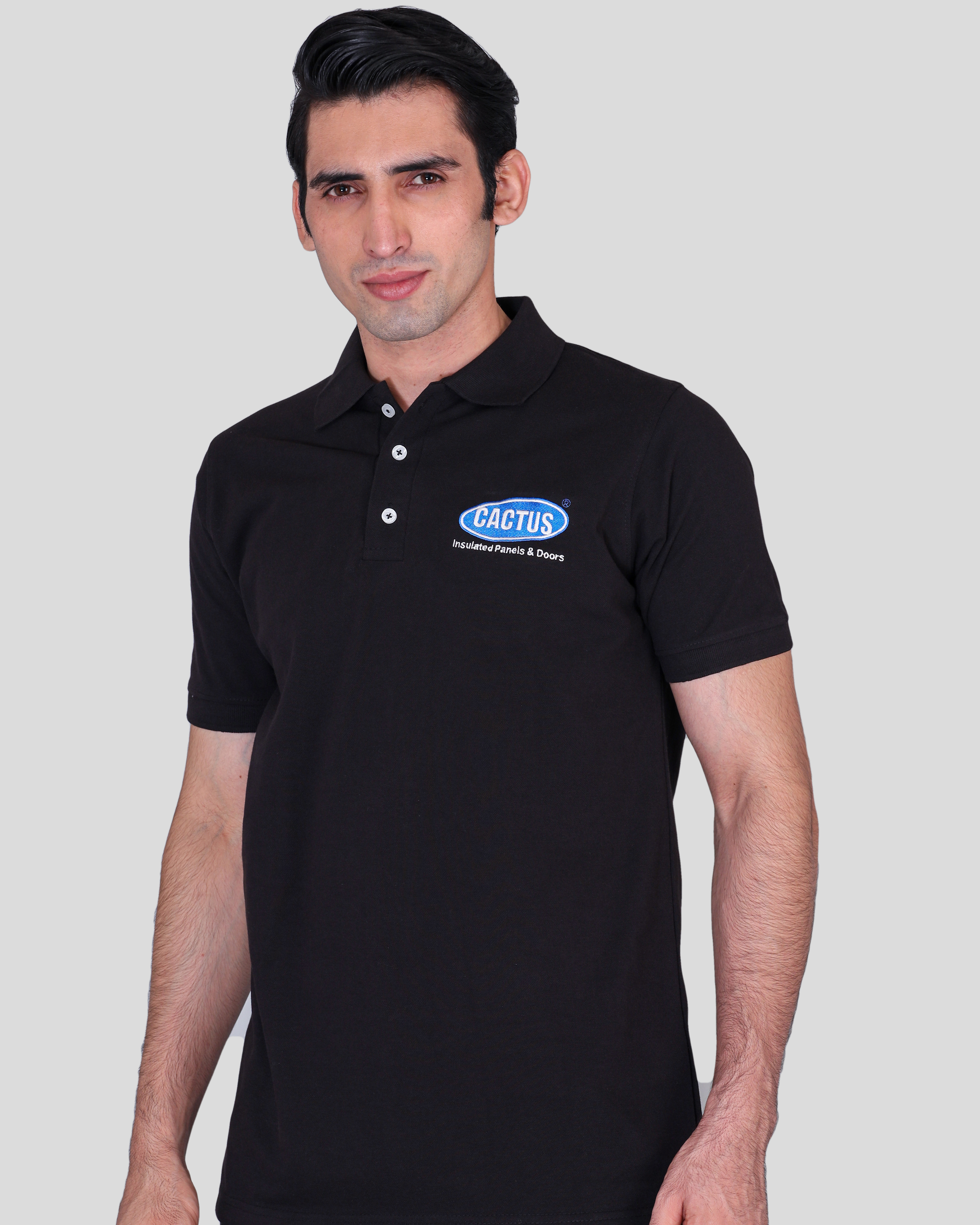 Cactus black custom polo t-shirts with company logo