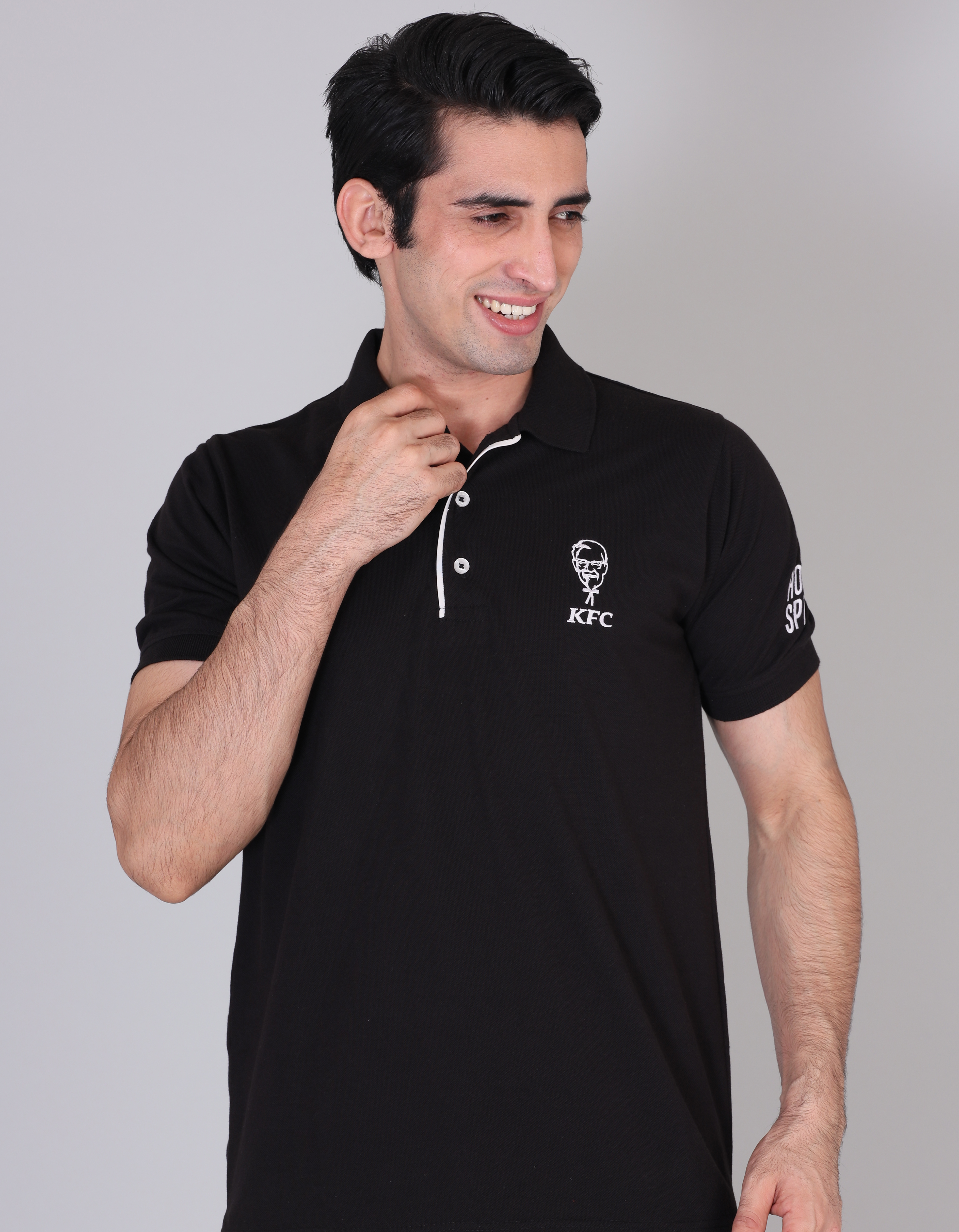  black custom polo t-shirts with company logo