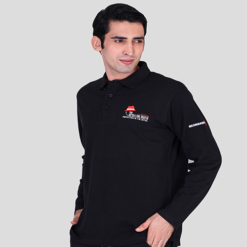 Tdm black custom polo t-shirts with company logo