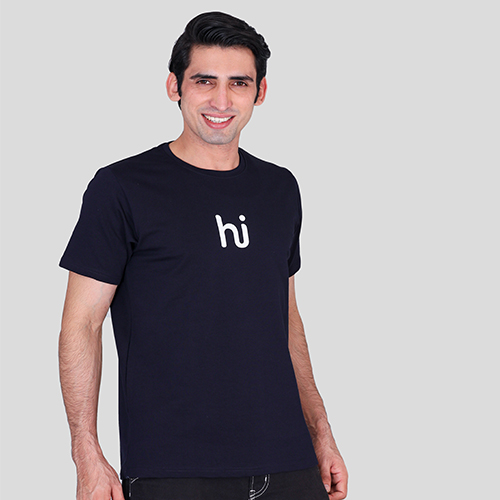 Navy blue single jersey tee round neck t-shirts with company logo